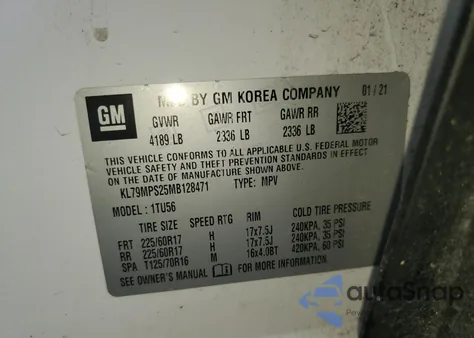 2021 Chevrolet Trailblazer Lt from USA, damaged, VIN KL79MPS25MB128471